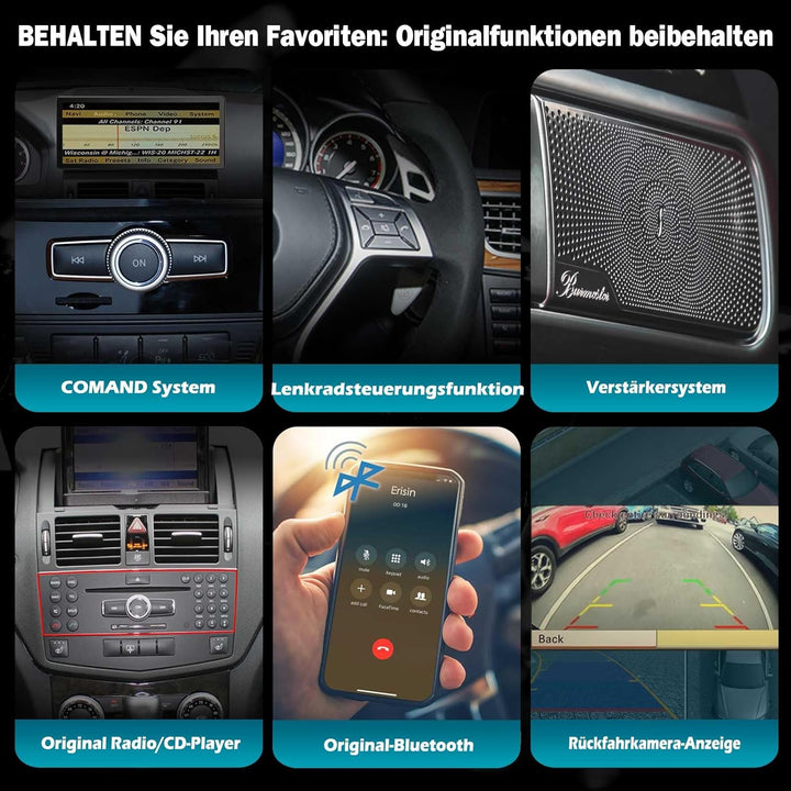Erisin 10,25 Zoll 8-Kern 4GB+64GB Android 14 Autoradio Bluetooth mit GPS Navigation für Mercedes W20