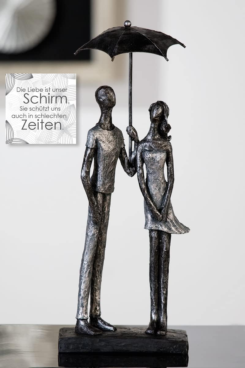 Casablanca - Skulptur Figur Umbrella aus Poly - silberfarben antikfinish mit schwarzer Basis mit Zer