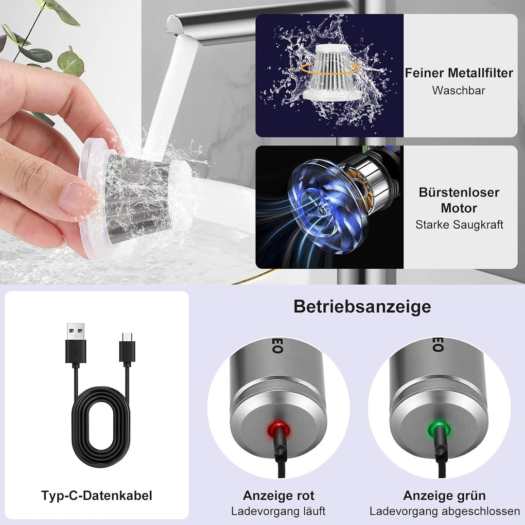WADEO Handstaubsauger 3 in 1 Akku 18000pa, 35mins Laufzeit, 3 Geschwindigkeiten 210000 U/Min Staubbl