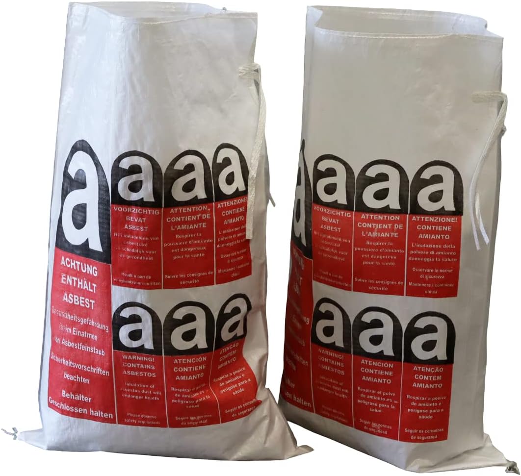 Lacers Big Bags | PP Gewebesack Asbest | 70x110cm | Beschichtet, mit Warndruck Asbest | Verschlussba