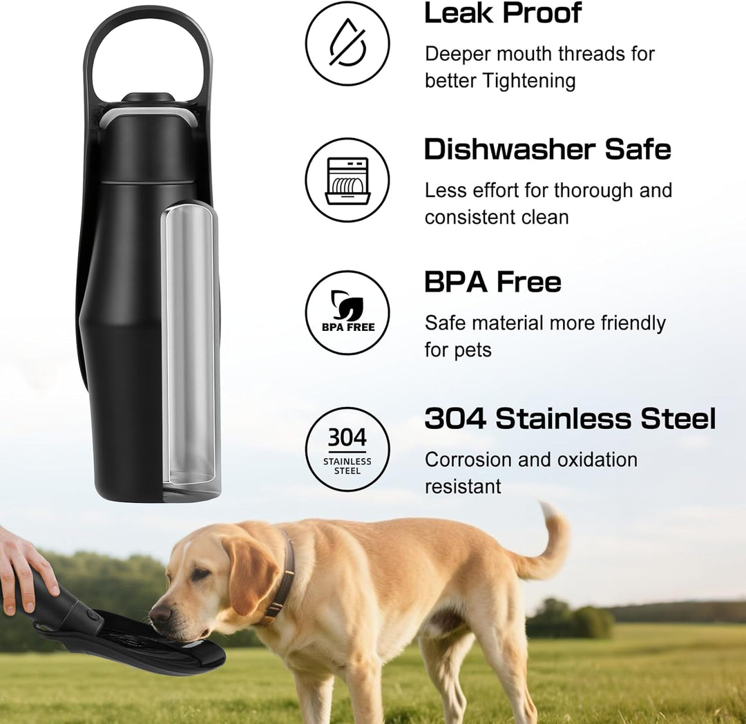 Hundetrinkflasche für Unterwegs - 750ml Trinkflasche Hunde, Auslaufsicher & Robust aus Edelstahl, Va