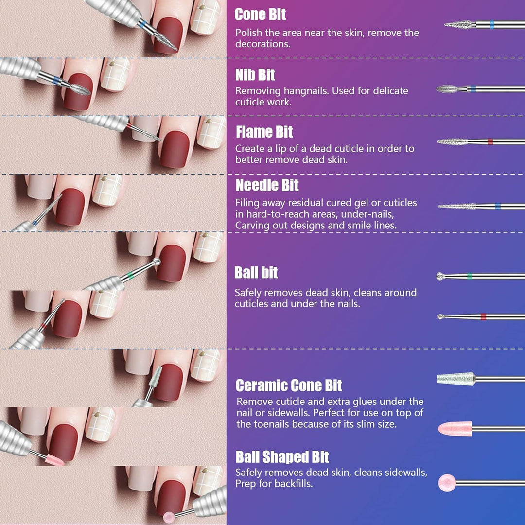 30 Stück Nagelbohrer-Bits, 0.9 cm (3/32 Zoll), Keramik-Bohrer für Nägel, Acryl, Diamant-Nagelhaut-Ef