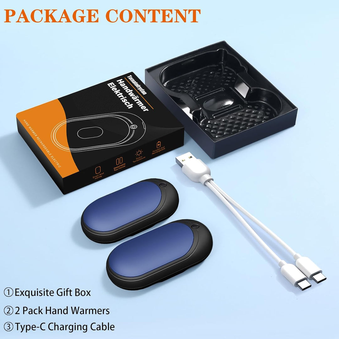 Elektrischer Handwärmer,Handwärmer Wiederaufladbar 2er Set mit 6000mAh,Taschenwärmer USB-Kabeln,3 He