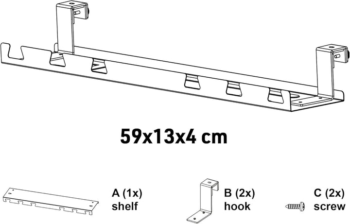 Electraline 71730 Kabelhalter unter dem Schreibtisch, Tablett 590 x 131 x 74 mm für elektrische Kabe