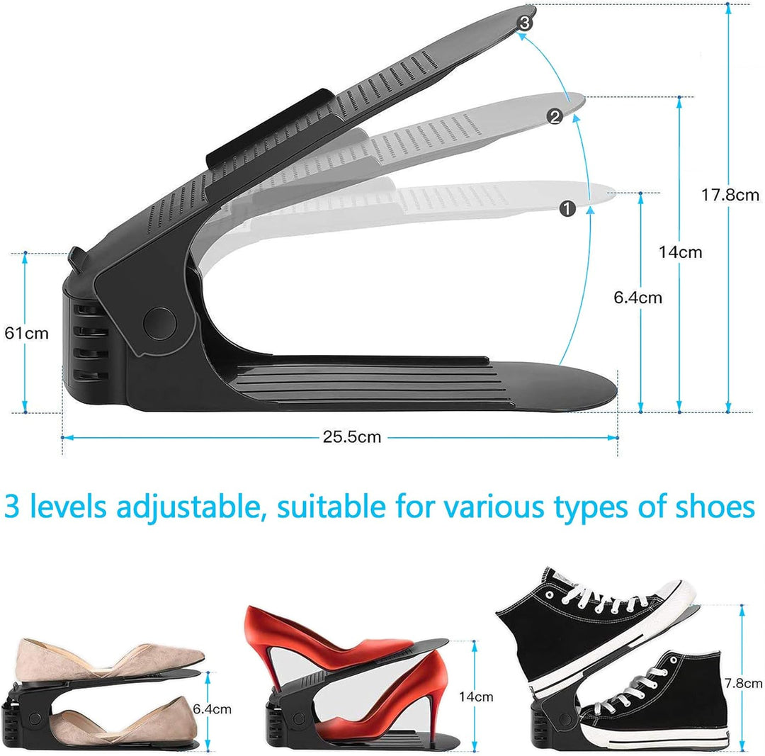 10 Stück Schuhständer, verstellbar, Organizer, platzsparend, Schwarz