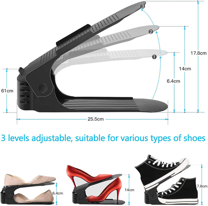 10 Stück Schuhständer, verstellbar, Organizer, platzsparend, Schwarz