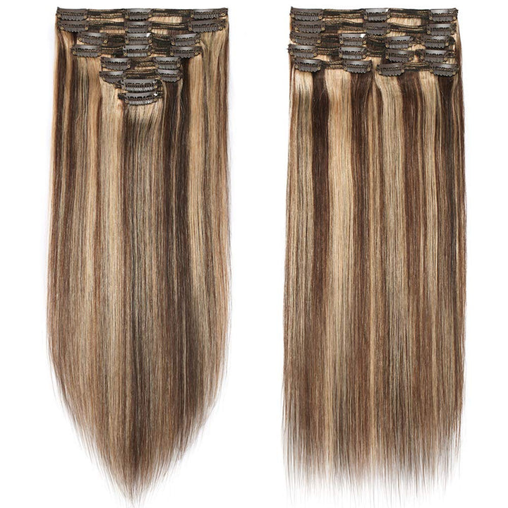 SEGO Echthaar Clip in Extensions 8 Pcs Doppelt Tressen Haarverlängerung 100% Remy Human Haar für Kom