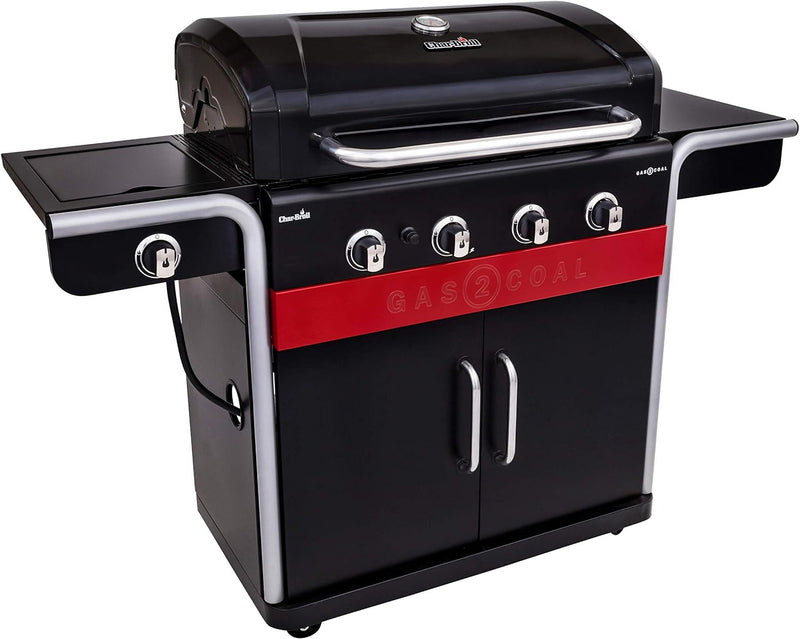 Char-Broil Gas2Coal 440 Hybrid Grill - 4 - Brenner Gas & Kohlegrill mit Seitenbrenner, Schwarz & 140