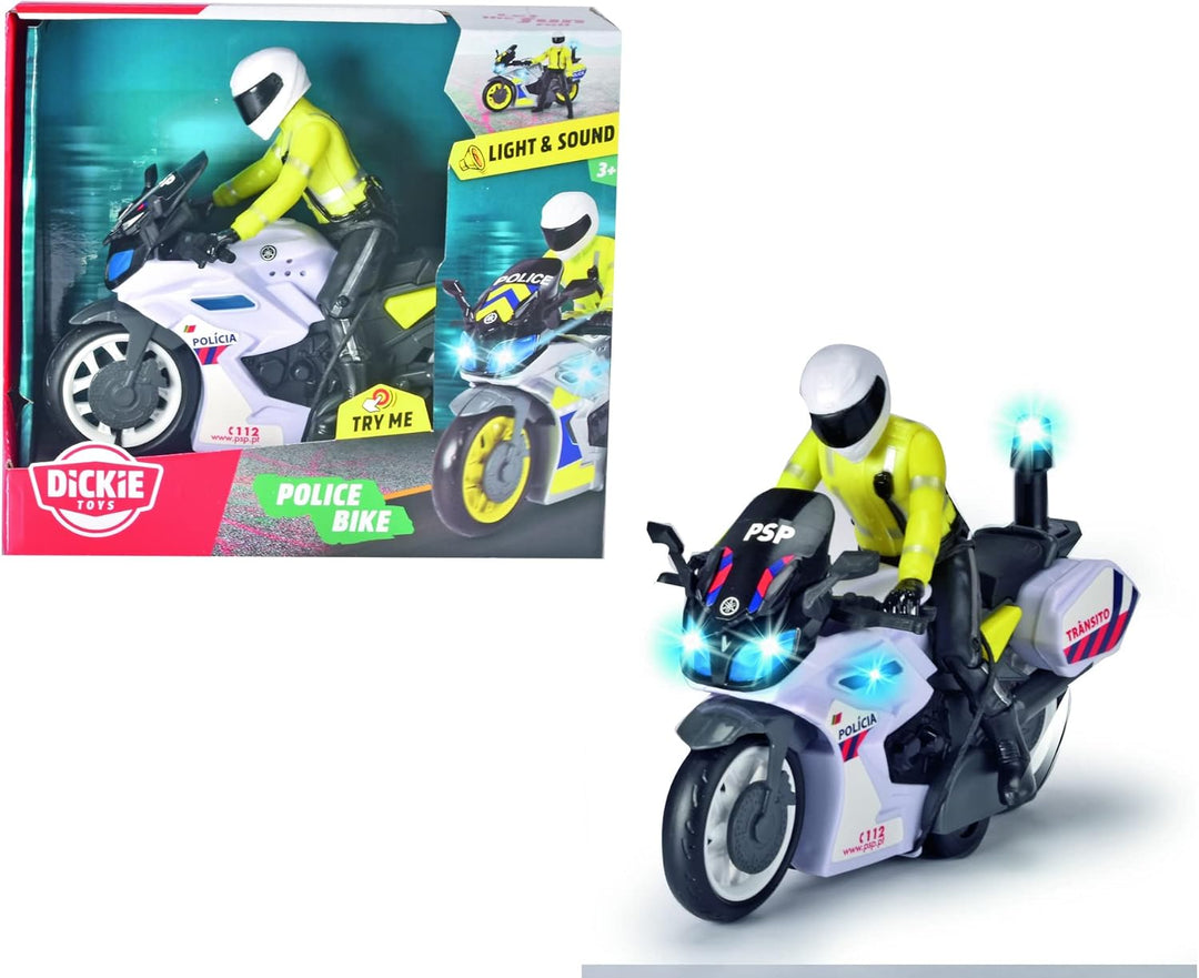 Dickie Toys 203712018027 Portugiesisches Polizeimotorrad, 17 cm, mit Figur, Reibungsmechanismus, Lic