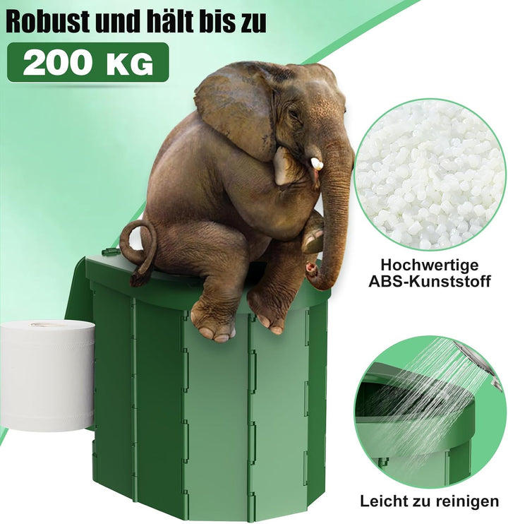 WADEO Tragbare Campingtoilette mit Deckel, 30 cm hohe Mobile Toilette mit 12 Stück Toilettenbeutel,