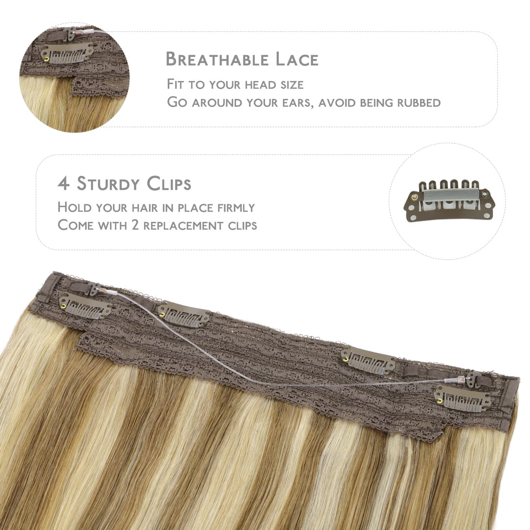 WENNALIFE Secret Hair Extensions Echthaar, 50cm 20 Inch 75g Ash Braun Highlights Goldblond Remy Haar