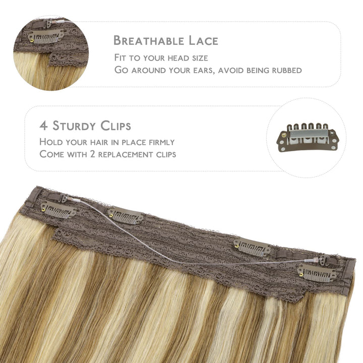 WENNALIFE Secret Hair Extensions Echthaar, 50cm 20 Inch 75g Ash Braun Highlights Goldblond Remy Haar