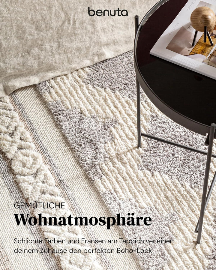 benuta TRENDS Kurzflor Teppich OYO Cream/Grau 200x290 cm - Moderner Teppich für Wohnzimmer 200 cm x