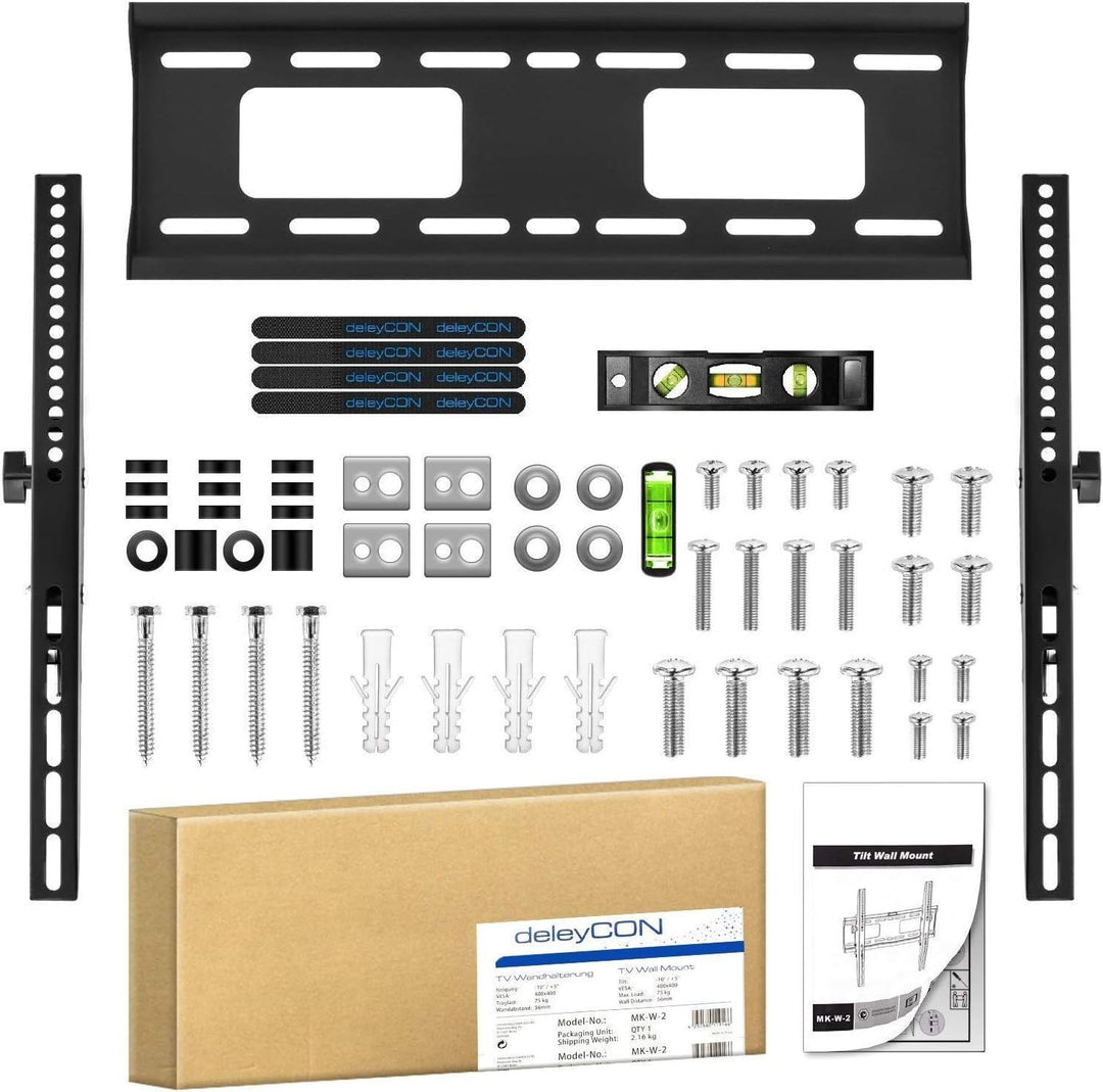 deleyCON Universal TV Wandhalterung 32"-65" Zoll, Neigbar, bis 75 kg | für 81-165 cm Fernseher, VESA