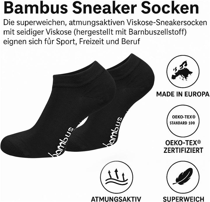 normani 15 Paar Bambus Sneaker Socken ATMUNGSAKTIV ohne Gummidruck 39-42 Schwarz, 39-42 Schwarz