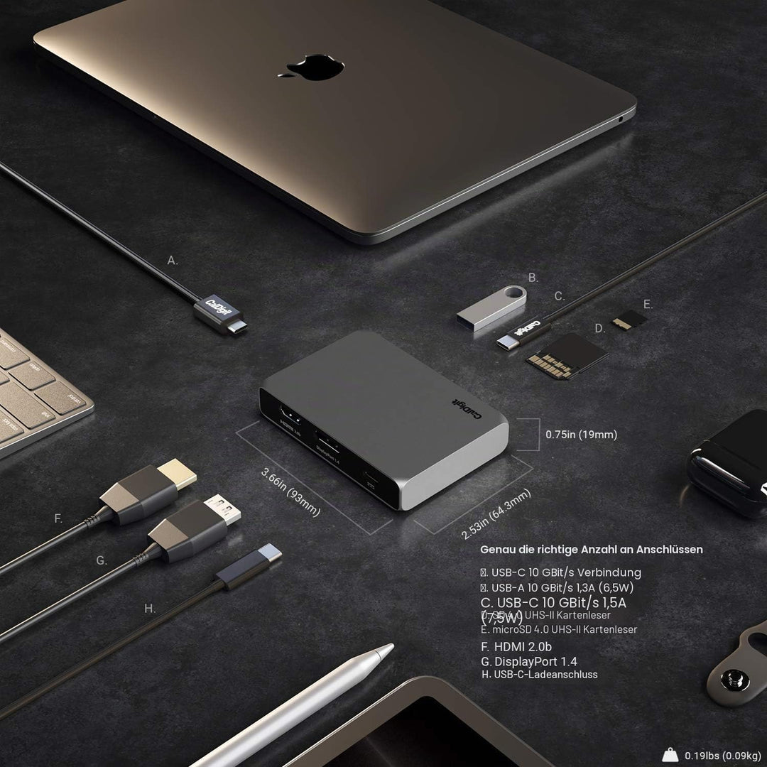 CalDigit USB-C Gen 2 SOHO-Dock mit 10 Gbit/s - Bis zu 4K 60 Hz, HDMI 2.0b, DisplayPort 1.4, 10 Gbit