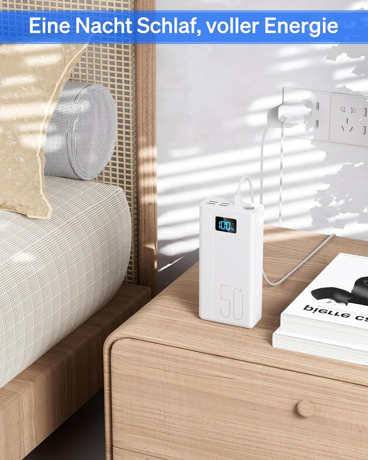 50000mAh Power Bank：Externer Akku mit grosser Kapazität, 22,5W Schnellladung sowie 5 Ausgängen und 3