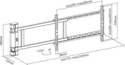 mywall HP29L Elektrische Wandhalterung für Flachbildfernseher 32-60 Zoll (81-152cm) Tragkraft 40 Kg