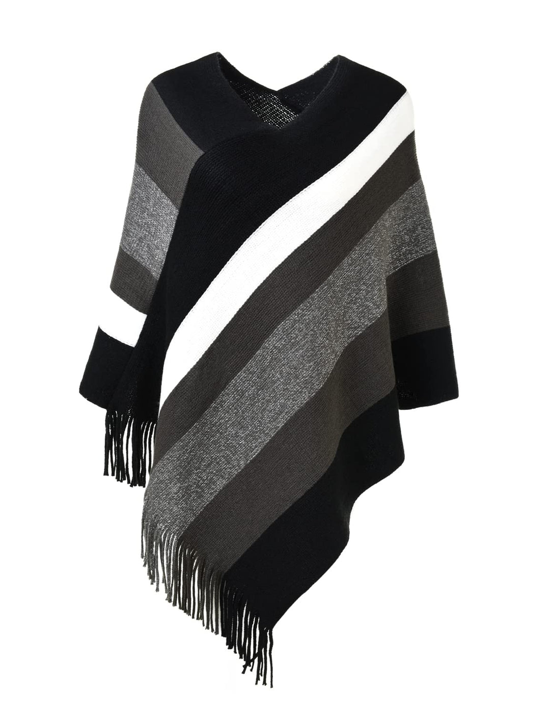 Ferand Damen Gestreifter Poncho Pullover Vielseitiger Schal zum Wickeln mit Fransen für Herbst und W
