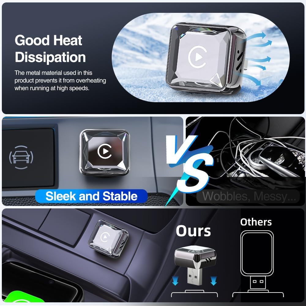 GemCoo 2-in-1 Wireless CarPlay Android Auto Adapter für Autos mit Kabel | iOS 10 / Android 11 kompat