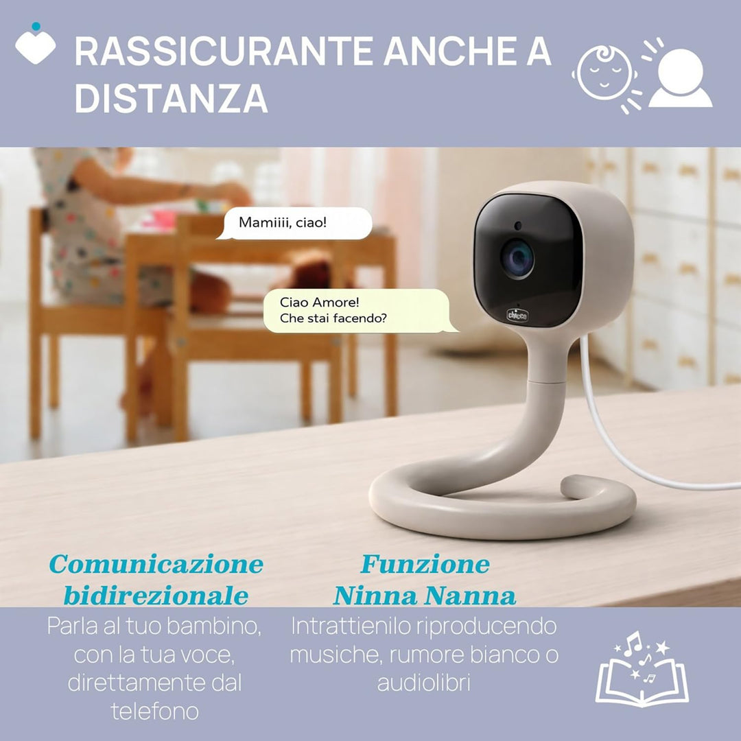 Chicco Video-Babyphone Wi-Fi Smart AI, 2K UHD Kamera mit Infrarot-Nachtsicht, dedizierte App, mehrfa