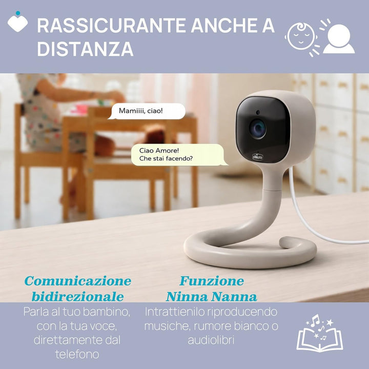 Chicco Video-Babyphone Wi-Fi Smart AI, 2K UHD Kamera mit Infrarot-Nachtsicht, dedizierte App, mehrfa