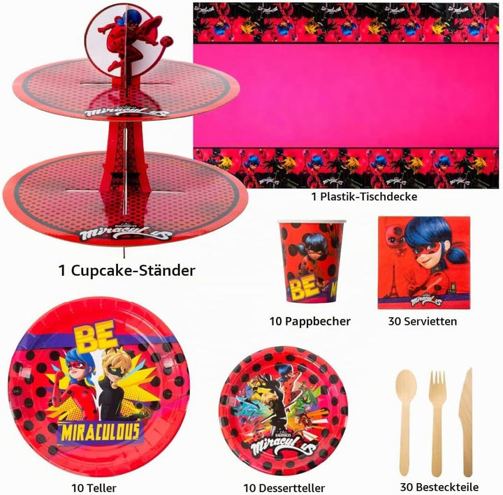 Miraculous Ladybug Feier-Set - Geburtstags-Kit für Kleinkinder - Über 100 Teile - Cat Noir - Partyar