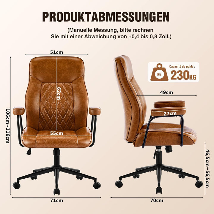 Bürostuhl Ergonomisch, PU Leder Chefsessel, Schreibtischstuhl Computerstuhl mit Hoher Rückenlehne, G