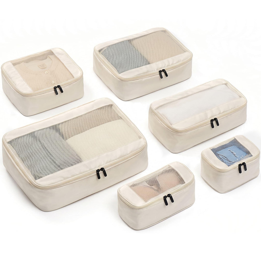 MURISE 6er Set Compression Packing Cubes, Koffer Organizer Packtaschen, Beige