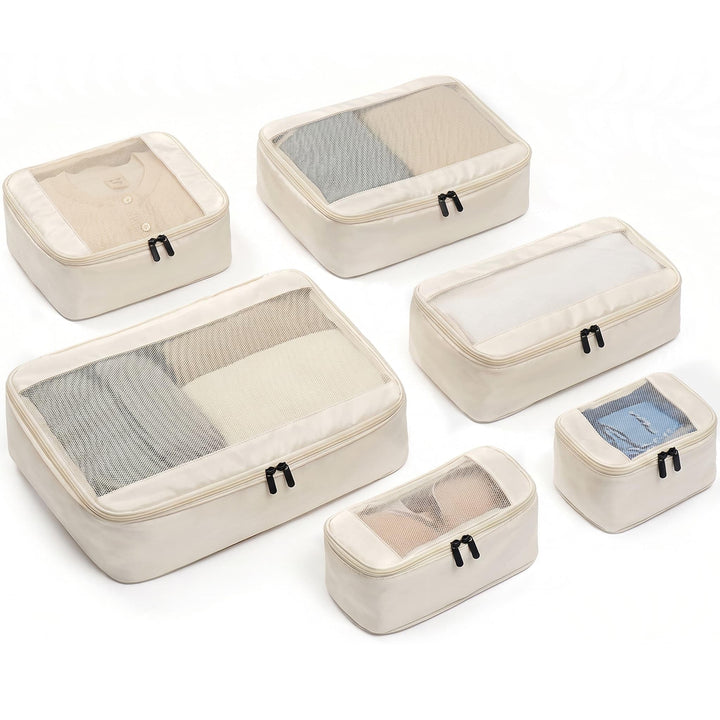 MURISE 6er Set Compression Packing Cubes, Koffer Organizer Packtaschen, Beige
