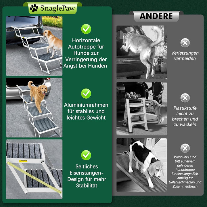 Hundetreppe Auto mit Teppich, Extra Breit 4 Stufen Hunderampe Auto Klappbar,Leichte Hunderampe Auto