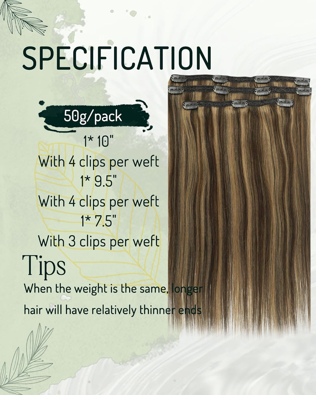 RUNATURE Clip in Extensions Echthaar Braun Highlight 35cm 3 Stück Clip Extensions Echthaar Günstig D