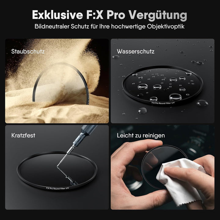 Rollei F:X Pro Rundfilter (82 mm, UV-Filter) Schraubfilter aus Gorilla®* Glas mit hoher Farbtreue un