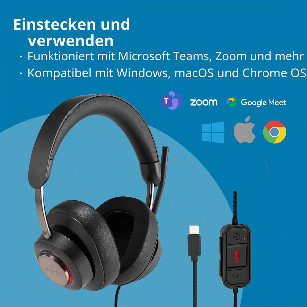 Kensington H2000 Over-Ear USB-C Kopfhörer mit Mikrofon, Windows- und Mac-kompatibel, Noice Cancellin