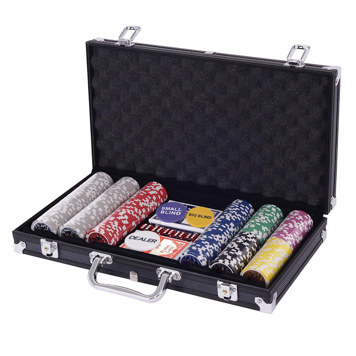 COSTWAY Pokerset Pokerkoffer 300 Laser-Chips Alukoffer inkl. Komplettset (Schwarz), Schwarz