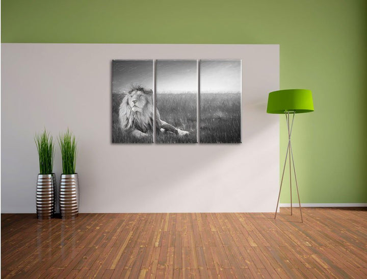Pixxprint Majestätischer Löwe Kunst als Leinwandbild 3 teilig/Grösse: 3 Teilig (120x80) / Wandbild/K