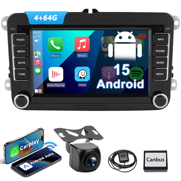ESSGOO 4+64G Android 15 Autoradio CarPlay und Android Auto Für VW Caddy Golf MK5 6 Polo Passat Seat