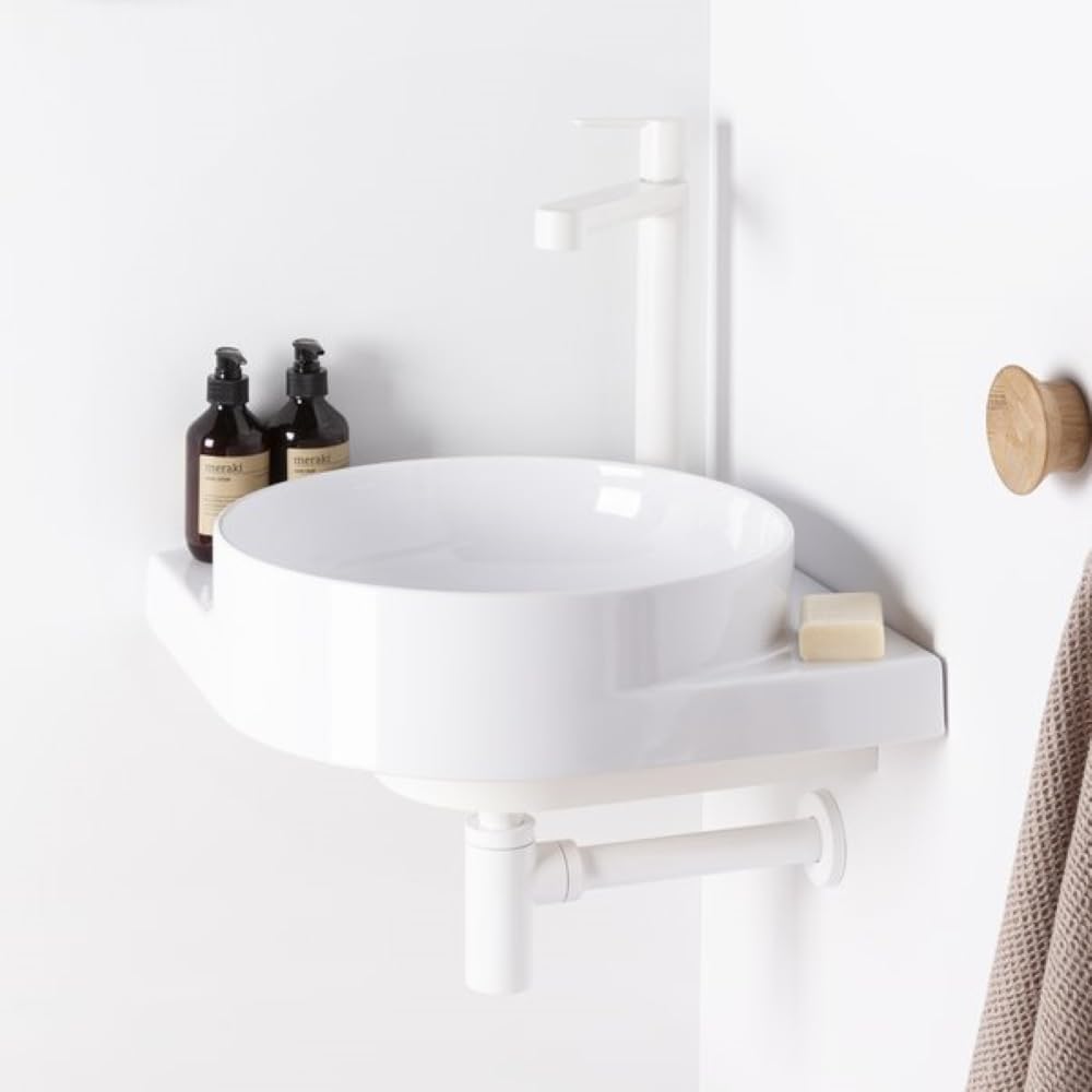 Eckwaschbecken-Set mit Original-Einbauregal und Weiss Zubehör, Eckwaschbecken zur Wandmontage mit Ha