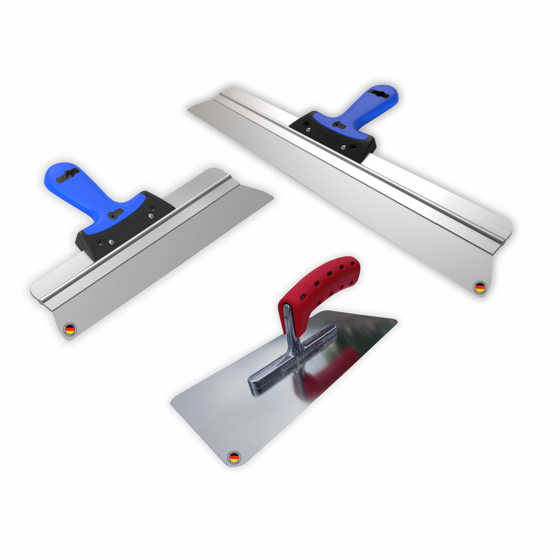 BACHSAM® Profi Glättekelle und Spachtel-Set, Edelstahl, Made in Germany, Traufel 280x130mm, Flächens