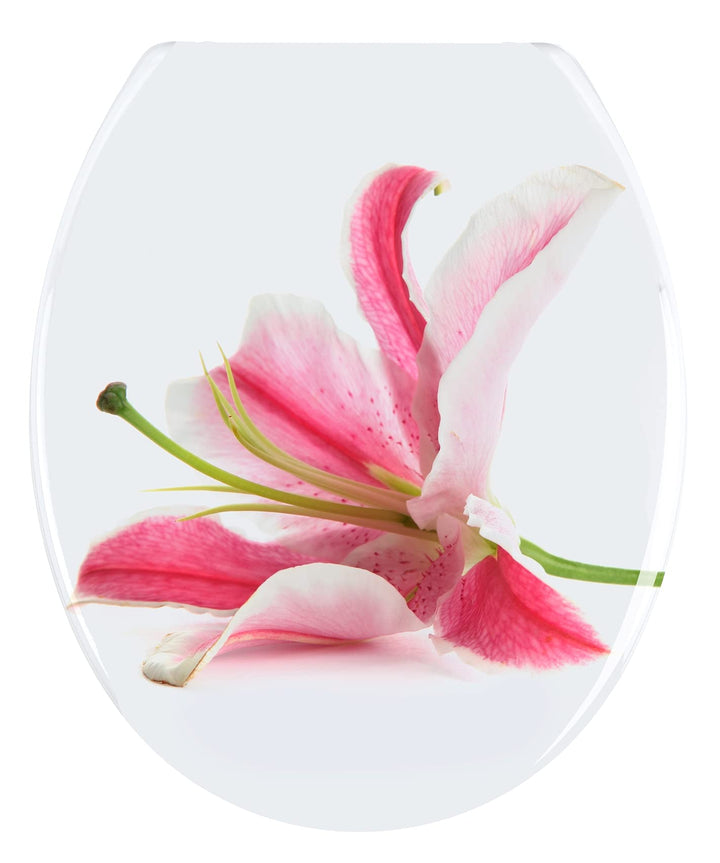 WENKO WC-Sitz Orchid, Toilettensitz mit Hygienebefestigung aus rostfreiem Edelstahl, Toilettenbrille