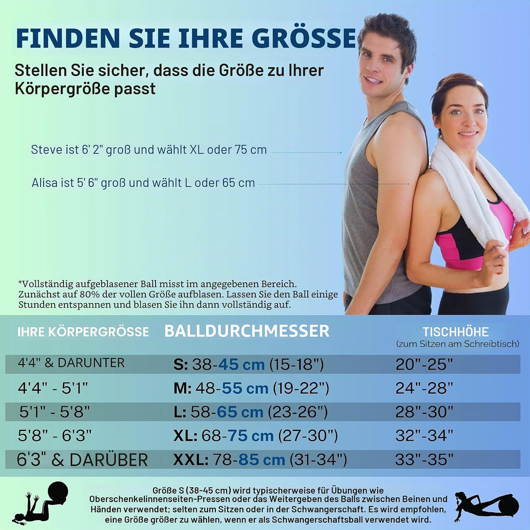 ProBody Pilates Ball, Gymnastikball, Yogaball, Stabilitätsballstuhl, mehrere Grössen, Geburtsball in