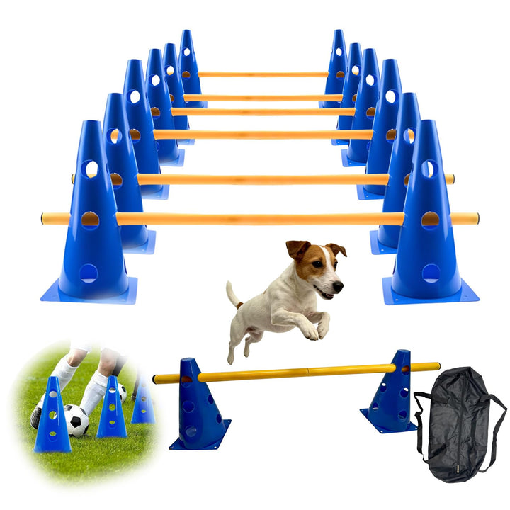 Agility Set für Kinder und Hunde, 12 Kegel + 12 Stangen mit Tragetasche, Koordinations- und Sinneswa