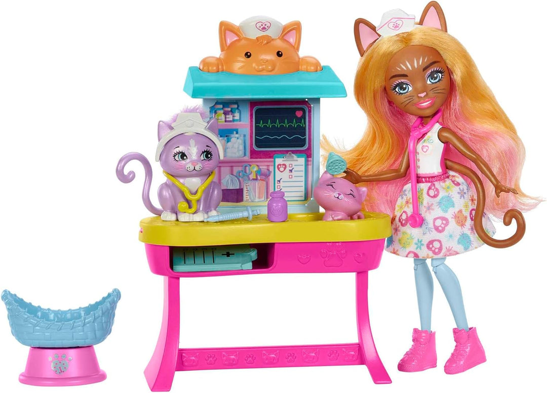 Enchantimals Dr. Carlin Cat Wohlfühl-Arztpraxis - Puppenset mit Behandlungstisch, Arzttasche und Zub