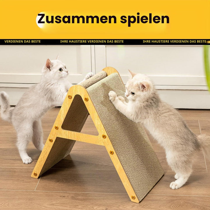 A-Frame Kratzmöbel aus Recycling-Pappe &amp; Holzrahmen, beidseitiges Kratzbrett für Kitten, Kratzliege