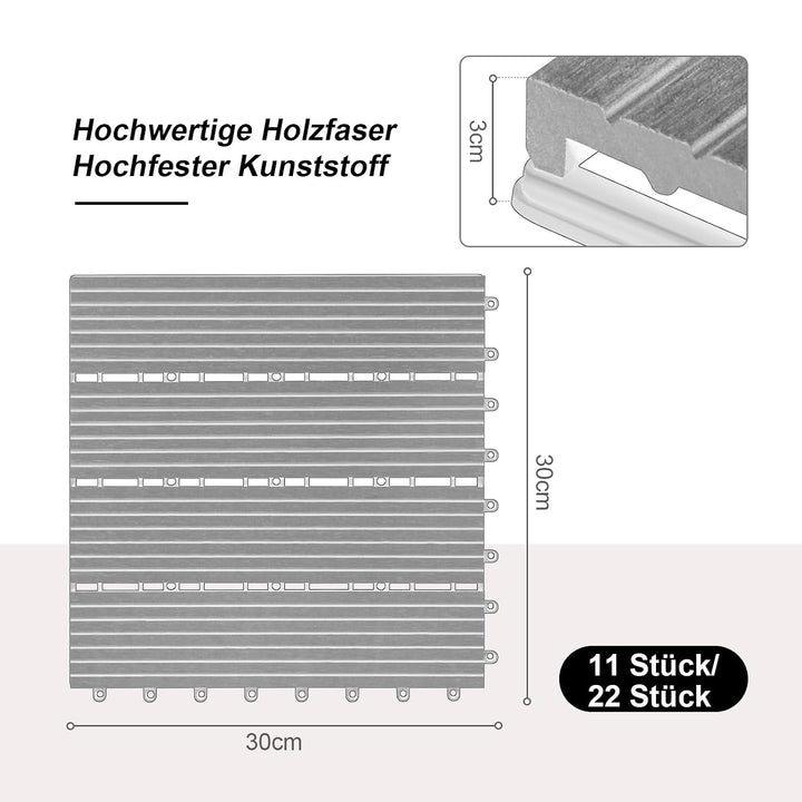 Laneetal 22er Set WPC Holz Fliese Terrassenfliesen klicksystem 30x30cm für Terrasse und Balkon Boden