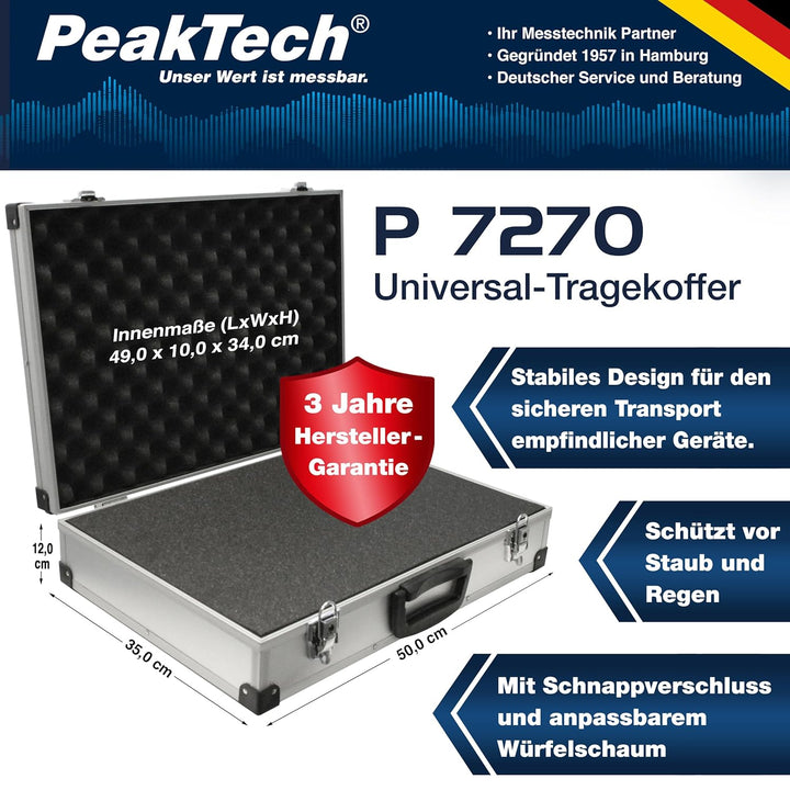 PeakTech 7270, Flightcase mit gepolstertem Schaumstoff, abschliessbarer Aufbewahrungskoffer, tragbar