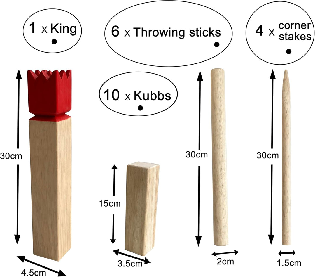 Jac & Mok Kubb Spiel - Wikinger-Spiele in Hartholz - Freispiele Mit Wurf (Rot, 5 x 5 x 30 cm - King)