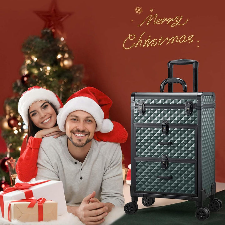 Kosmetik Trolley mit 2 Schubladen Friseurkoffer Gross Kosmetikkoffer Ngaelkoffer Make up Koffer mit