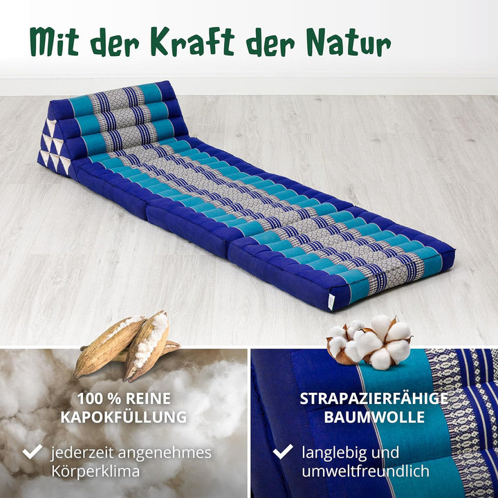 livasia Thaikissen mit 3 Auflagen, Dreieckskissen mit Klappmatratze, Keilkissen Kapok, Rückenkissen