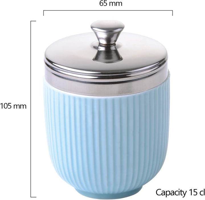 BIA - Eierkocher aus Porzellan I Set mit 2 Eierkochern in Celadonblau mit geprägtem geriffeltem Desi